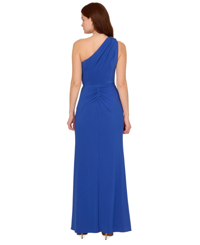 Shop Adrianna Papell Women's Draped One-shoulder Jersey Gown In Brilliant Sapphire