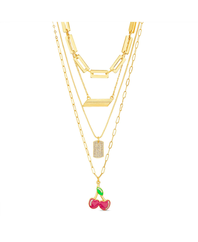 Shop Kensie 4 Chain Necklace Set With Cherry Pendant In Multi