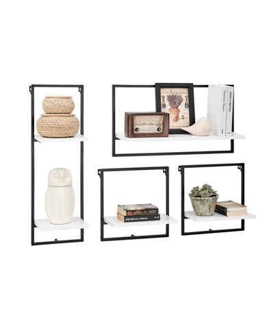Shop Danya B Framed Wall Art 4-piece Modern Shelf Set, Black Metal Frame And White Mdf Shelves In Black,white
