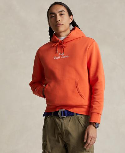 Shop Polo Ralph Lauren Men's Logo Double-knit Hoodie In Orange Flame