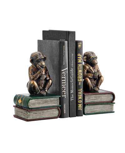 Shop Danya B Monkeys On Books Polyresin Antique-like Patina Finish Bookend, Set Of 2 In Antique Bronze