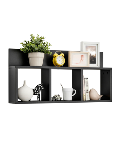 Danya B Modern 3 Cube Floating Wall Shelf With Display Ledge, Easy To Hang Wall Mounted Triple Cubby Shelf In Black