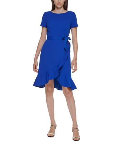 Shop Calvin Klein Women's Ruffle-hem Sheath Dress In Regatta