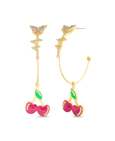 Kensie Butterfly Hoop Earring With Cherry Dangle Charm In Multi