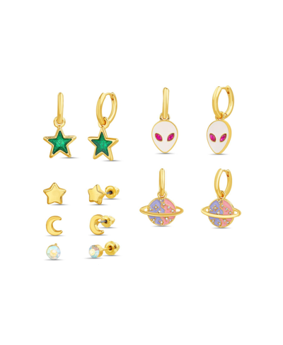 Shop Kensie 6 Piece Crescent Moon, Star, Alien And Planet Stud And Drop Earring Set In Multi