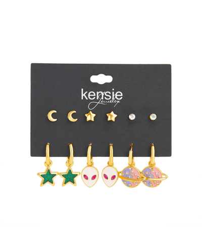 Shop Kensie 6 Piece Crescent Moon, Star, Alien And Planet Stud And Drop Earring Set In Multi