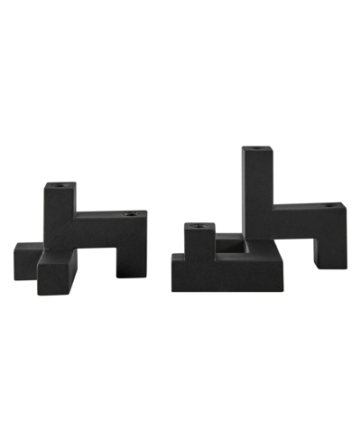Danya B Contemporary Metal 2-piece Stacking Candelabra Taper Candle Holder Set In Black