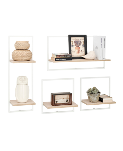 Shop Danya B Framed Wall Art 4-piece Modern Shelf Set, White Metal Frame And Maple Mdf Shelves In White,maple