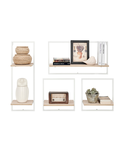 Shop Danya B Framed Wall Art 4-piece Modern Shelf Set, White Metal Frame And Maple Mdf Shelves In White,maple