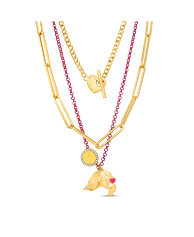 Shop Kensie Multi 3 Piece Mixed Chain Necklace Set With Fruit, Heart, Kiss Emoji And Martini Glass Charm Pendant