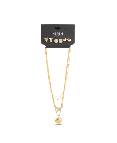 Shop Kensie Chain Necklace And Earrings With Butterfly And Hamsa Set In Gold