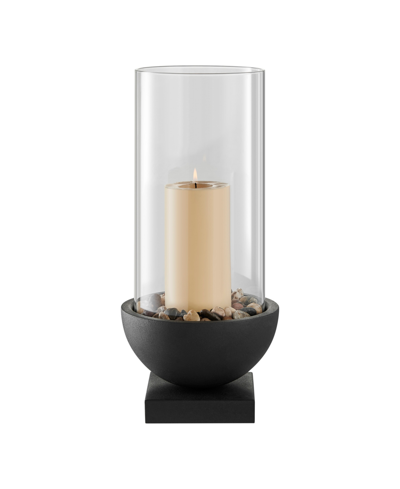 Shop Danya B Modern Black Metal Bold Pedestal And Glass Pillar Hurricane Candle Holder, Large In Black,clear