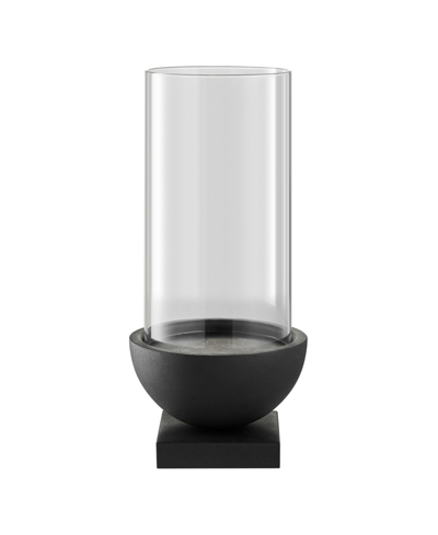 Shop Danya B Modern Black Metal Bold Pedestal And Glass Pillar Hurricane Candle Holder, Large In Black,clear