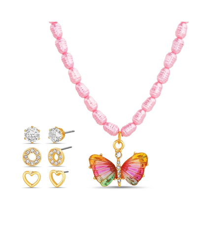 Shop Kensie 3 Piece Mixed Earring Set With Pearl Butterfly Pendant Necklace In Multi