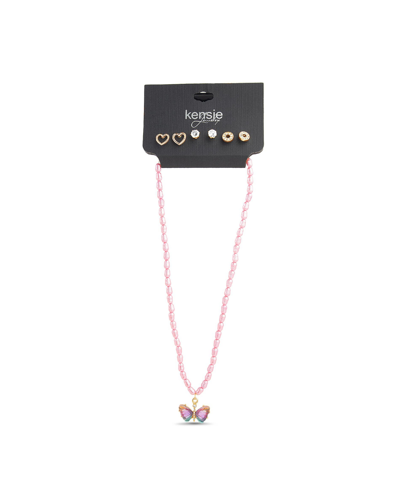 Kensie 3 Piece Mixed Earring Set With Pearl Butterfly Pendant Necklace In Multi