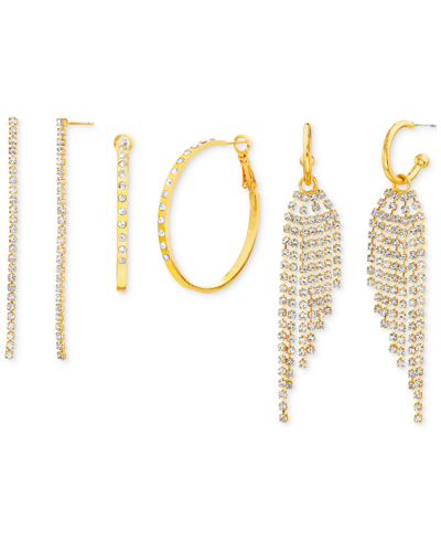 Shop Kensie Gold-tone Rhinestone Chain And Fringe Hoop Earring Set