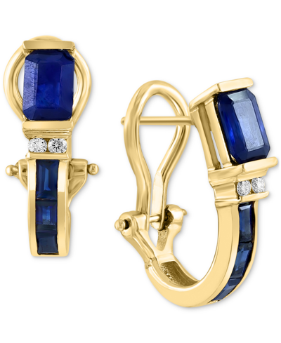 Shop Effy Collection Effy Sapphire (2 Ct. T.w) & Diamond (1/20 Ct. T.w.) Hoop Earrings In 14k Gold In Yellow Gold