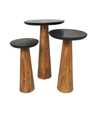 Shop Rosemary Lane Set Of 3 Mango Wood Handmade Cone Shaped Black Tabletops Accent Table In Brown