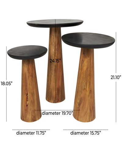 Rosemary Lane Set Of 3 Mango Wood Handmade Cone Shaped Black Tabletops Accent Table In Brown
