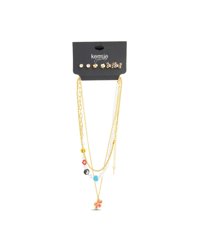 Shop Kensie Colorful Flower And Butterfly Necklace And Earring Set In Gold