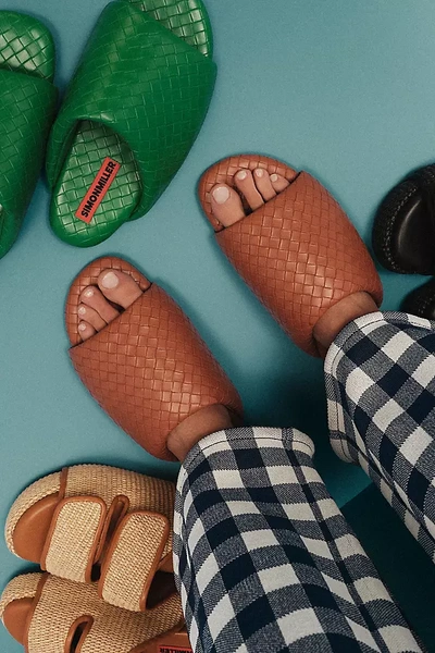 Shop Simon Miller Bubble Faux Leather Woven Slide Sandals In Brown
