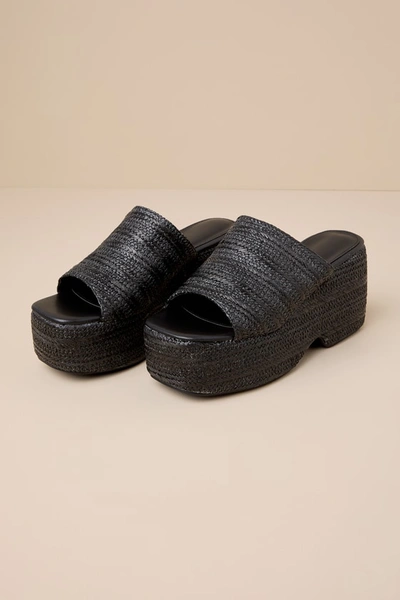 Shop Lulus Halina Black Raffia Platform Slide Sandals