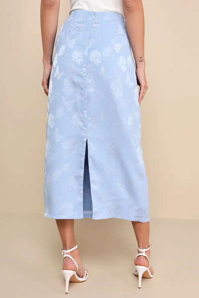 Shop Lulus Delightful Approach Light Blue Floral Jacquard Midi Skirt
