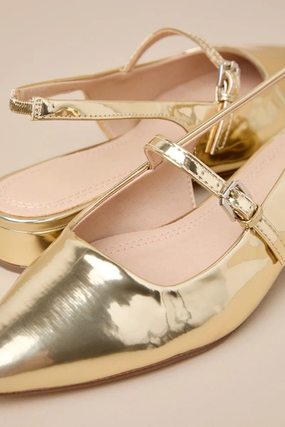 Shop Lulus Letita Gold Patent Pointed-toe Slingback Buckle Flats