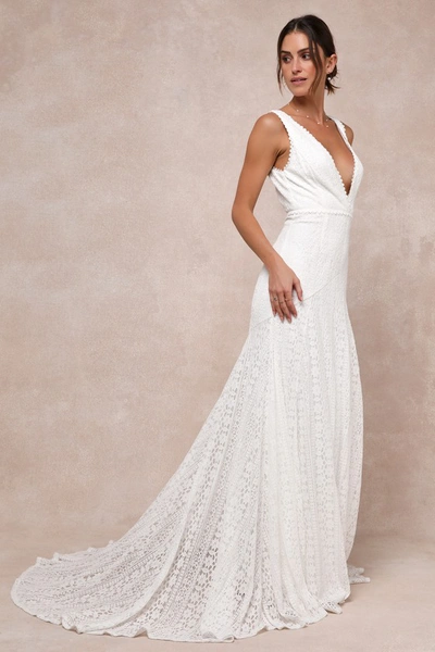 Lulus Infinite Bliss Ivory Lace Sleeveless Backless Trumpet Maxi Dress In Ivory