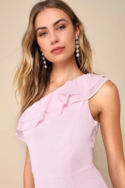 Lulus Brilliant Grace Light Pink Ruffled One-shoulder Maxi Dress In Light Pink