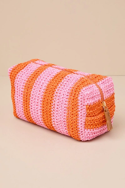 Shop Shiraleah Certainly Tropical Pink And Orange Striped Woven Pouch