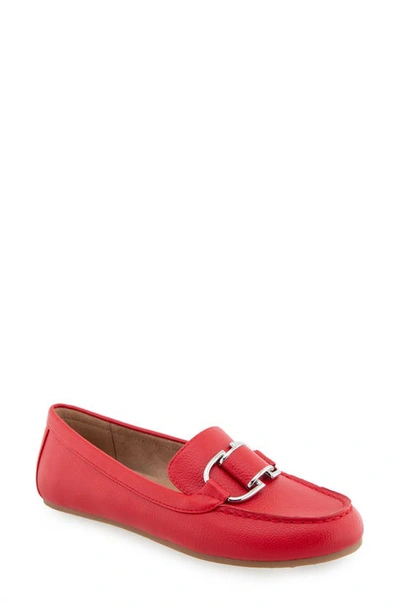 Shop Aerosoles Denver Buckle Loafer In Racing Red Pu Leather