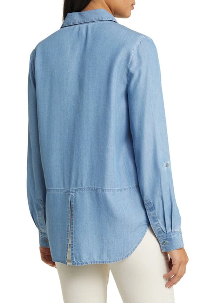 Shop Beachlunchlounge Arlita Chambray Button-up Shirt In Medium Blue