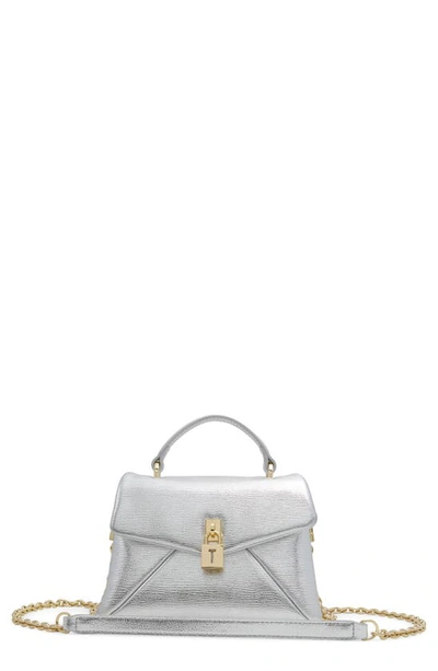 Shop Ted Baker Lock Leather Satchel In Silver Metallic Leather