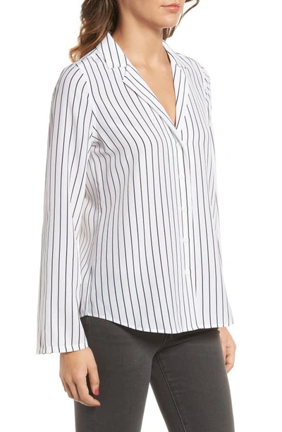 Shop Ag Avery Silk Shirt In True White / True Black Stripe