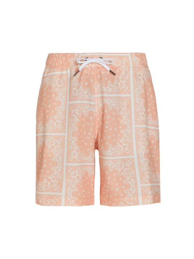 Shop Saks Fifth Avenue Men's Collection Patchwork Swim Trunks In Coral