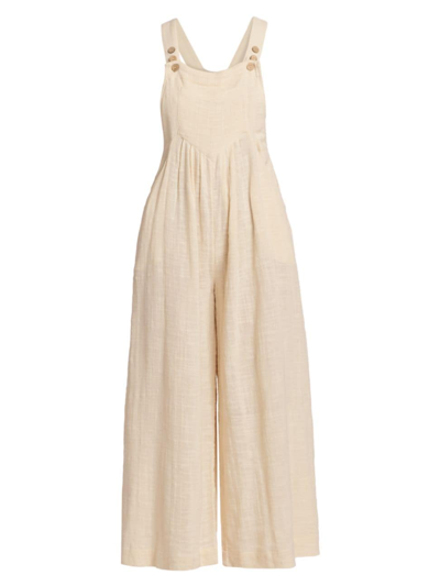 Shop Free People Women's Sundrenched Wide-leg Cotton Jumpsuit In Conch