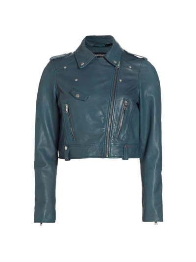 Shop Lamarque Women's Ciara Leather Cropped Biker Jacket In Slate Blue