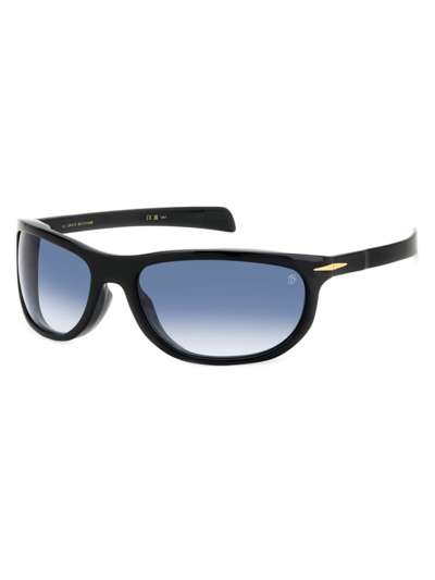 Shop David Beckham Men's 64mm Rectangular Sunglasses In Black Gold Blue Gradient