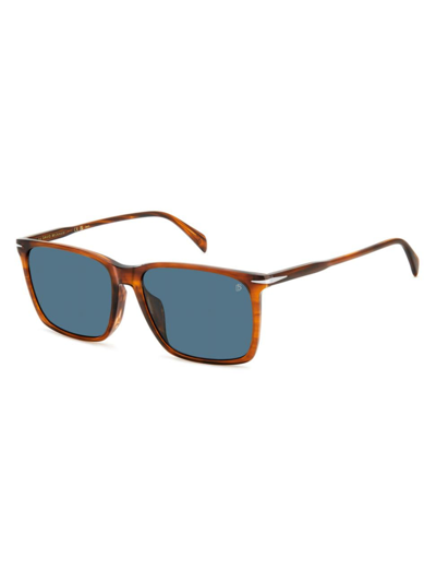 Shop David Beckham Men's 58mm Rectangular Sunglasses In Brown Horn Blue