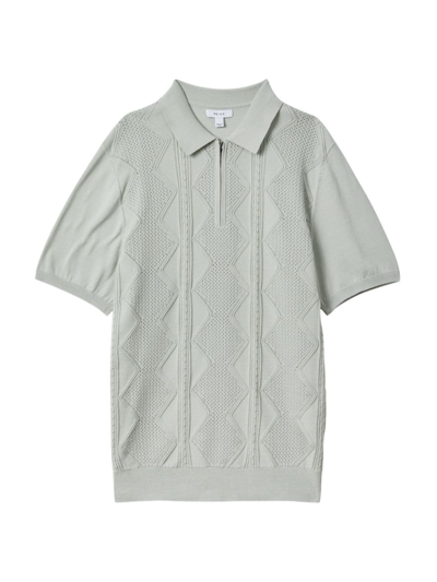 Shop Reiss Men's Tropic Cotton Quarter-zip Polo Shirt In Pistachio