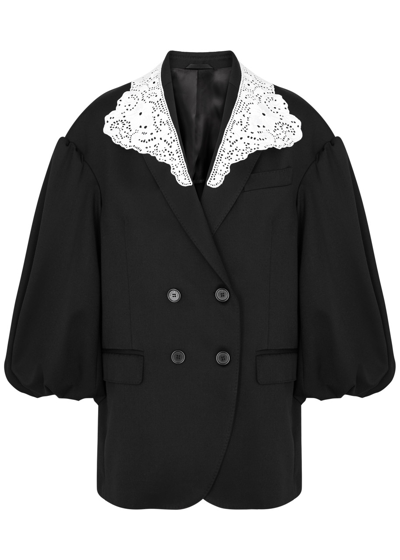 Shop Simone Rocha Lace-panelled Twill Blazer In Black