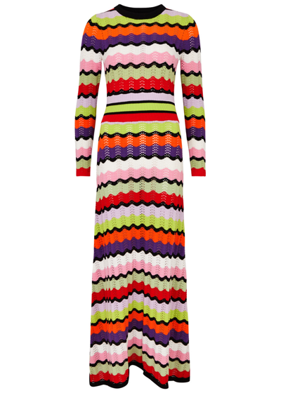 Shop Olivia Rubin Vivica Striped Pointelle-knit Maxi Dress In Multicoloured