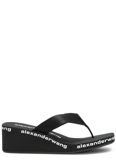Shop Alexander Wang 50 Logo Wedge Flip Flops In Black