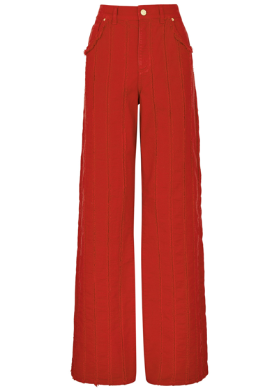 Shop Blumarine Frayed Wide-leg Jeans In Red