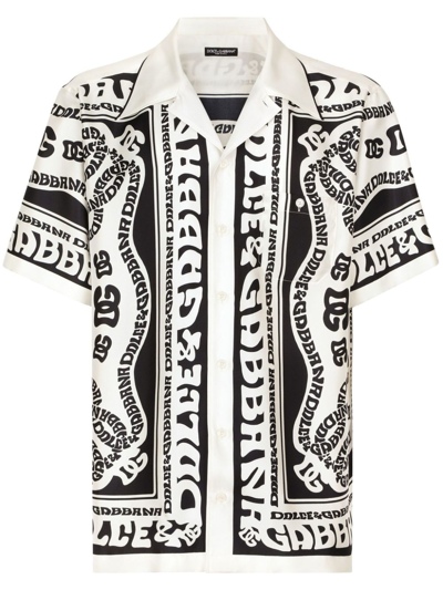 Shop Dolce & Gabbana White Marina-print Silk Shirt In Blue