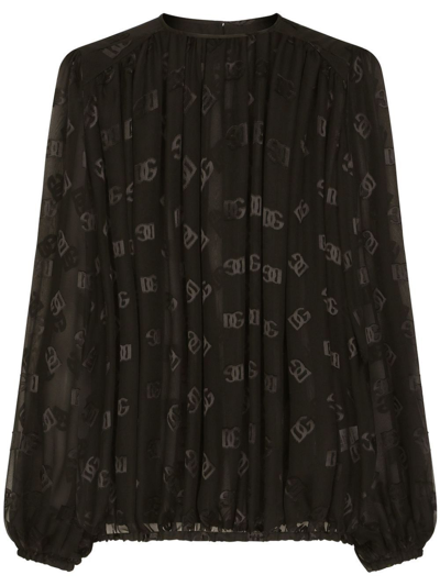 Shop Dolce & Gabbana Black Dg Logo Pleated Blouse
