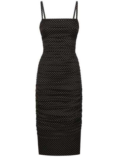Shop Dolce & Gabbana Polka Dot Ruched Midi Dress - Women's - Elastane/silk In Black
