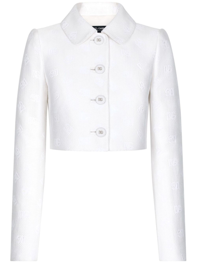 Shop Dolce & Gabbana White Monogram Jacquard Cropped Jacket