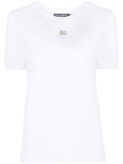 Shop Dolce & Gabbana White Crystal-embellished Cotton T-shirt
